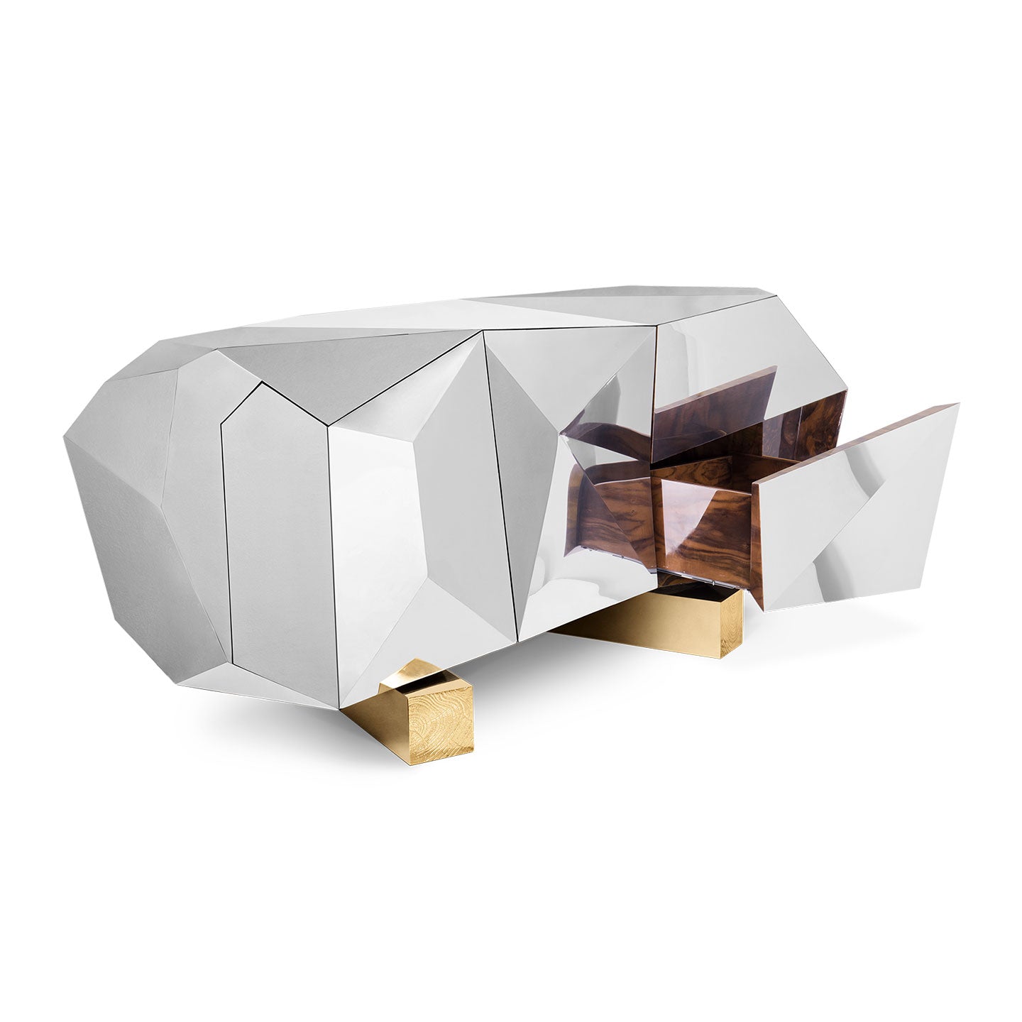 Luxury Silver Diamond Faceted Mirrored Sideboard