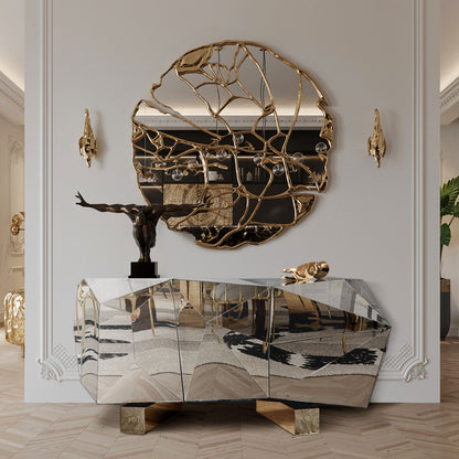 Luxury Silver Diamond Faceted Mirrored Sideboard