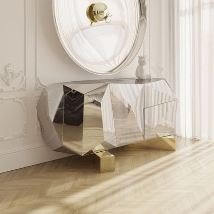 Luxury Silver Diamond Faceted Mirrored Sideboard