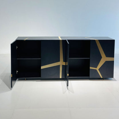 Modern Black & Gold Geometric Sideboard Cabinet