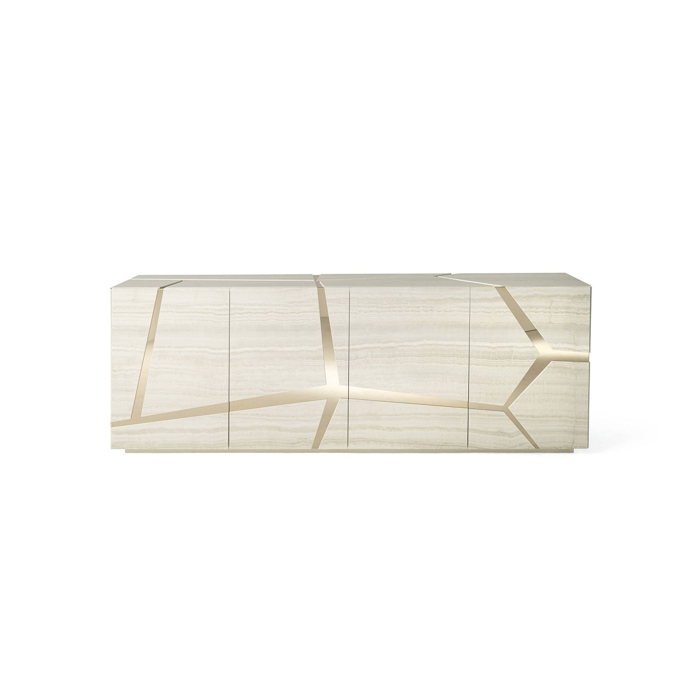 White Gloss & Gold Inlay Sideboard | Modern Geometric Cabinet
