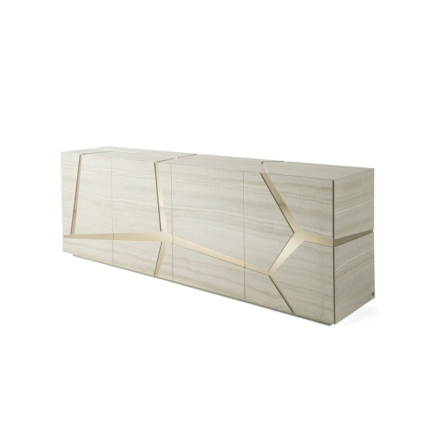 White Gloss & Gold Inlay Sideboard | Modern Geometric Cabinet