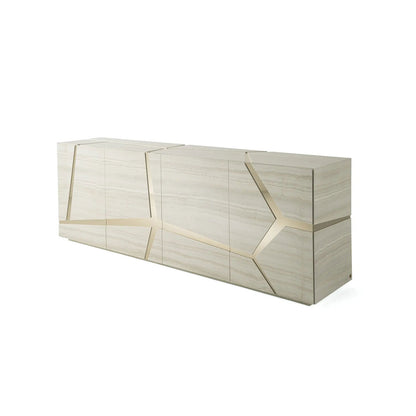 White Gloss & Gold Inlay Sideboard | Modern Geometric Cabinet
