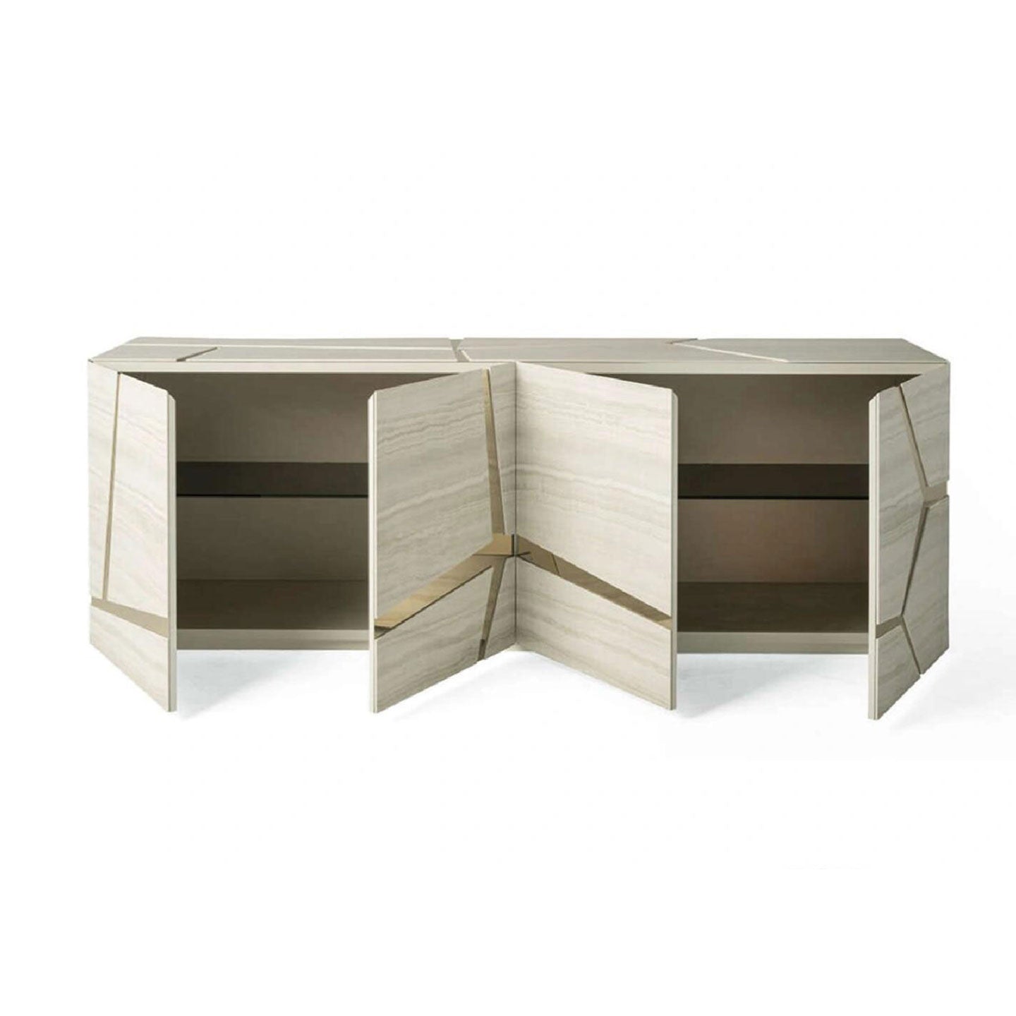 White Gloss & Gold Inlay Sideboard | Modern Geometric Cabinet