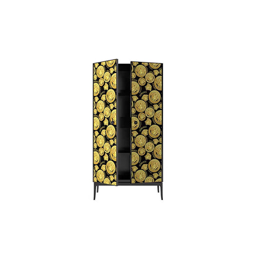 Black Gold Medusa Print Tall Armoire 2 Door Luxury Cabinet