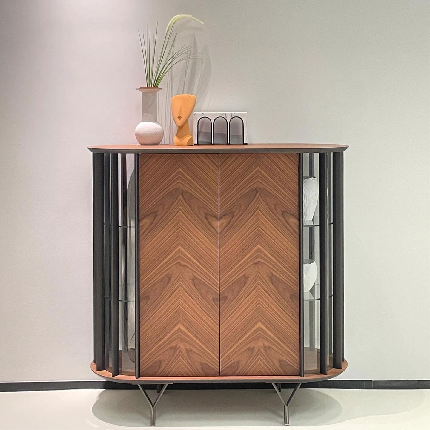 Modern wooden sideboard with transparent glass side