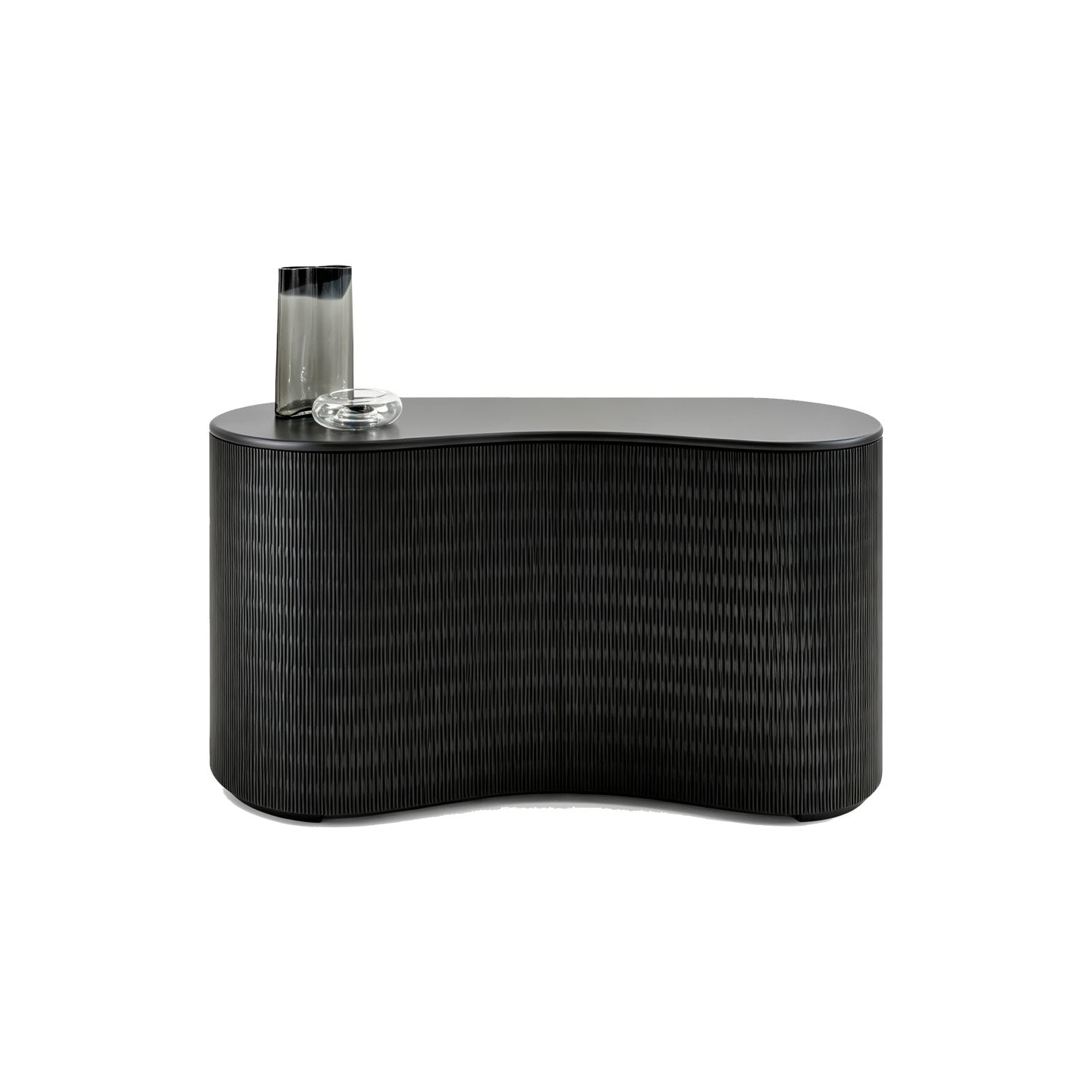 Black Small Curved Wood Sideboard  , 2 Hinged Doors