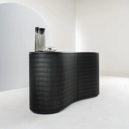 Black Small Curved Wood Sideboard  , 2 Hinged Doors