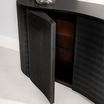 Black Small Curved Wood Sideboard  , 2 Hinged Doors