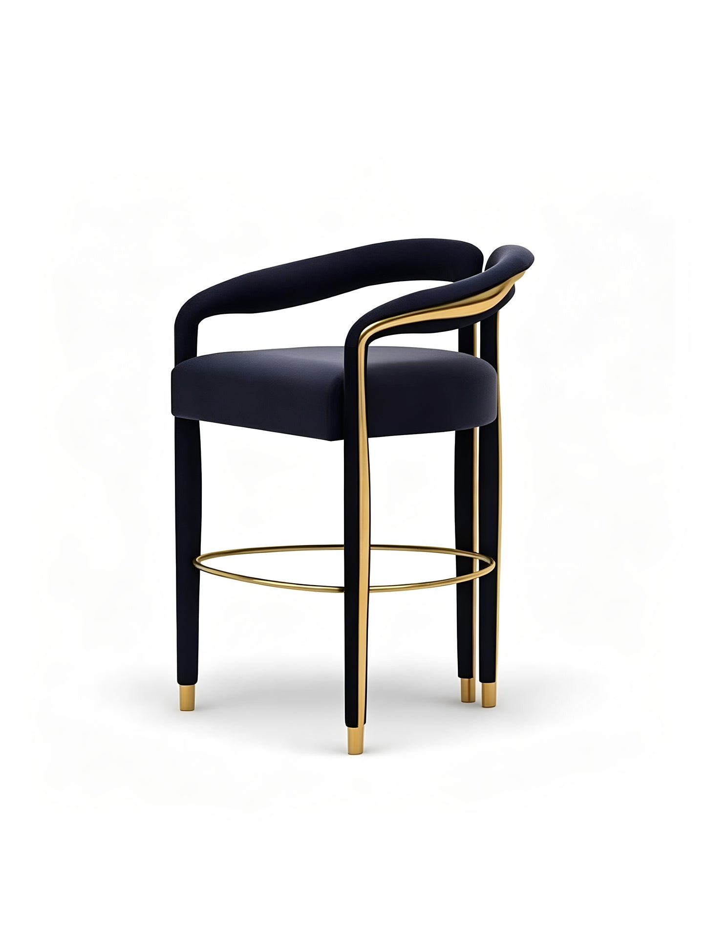 Green Velvet Counter Bar Stool with Gold Metal Accent, Modern Luxury Curved Arm Bar Chair
