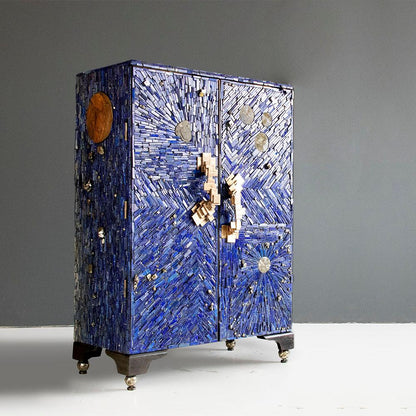 Unique Rectangular Deep Blue Brass Cabinet with Two Doors