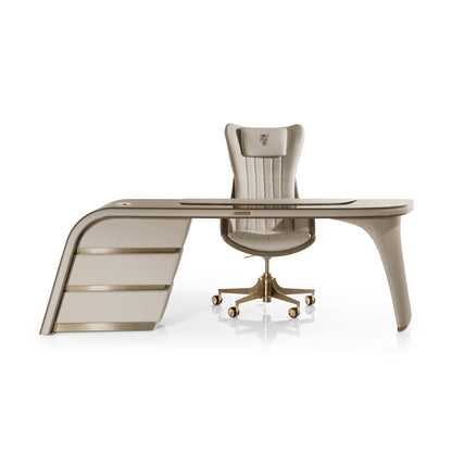 Luxury designer desk for villa studies & executive offices, tiered drawers with delicate metal trim