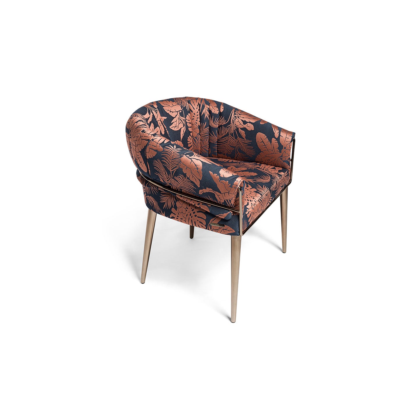 Tropical Leaf Print Fabric Dining Chair, Gold Metal Frame Curved Upholstered Accent Chair