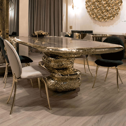 Custom-made luxury dining room furniture, brass dining table