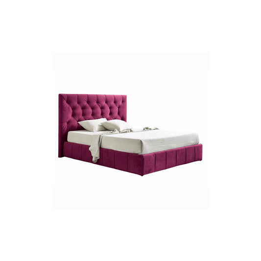 Burgundy Velvet Tufted Platform Bed Upholstered High Headboard Bedroom Frame