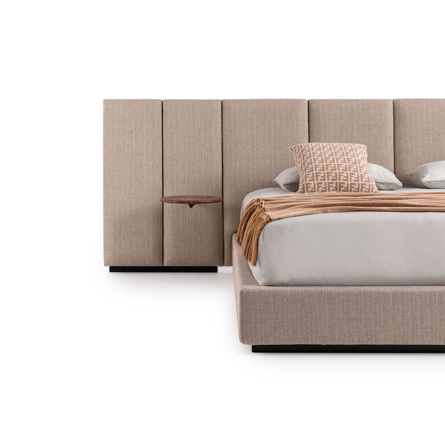 Extra Wide Vertical Panel Upholstered Bed, Minimalist Fabric Platform Bed with Attached Side Shelves