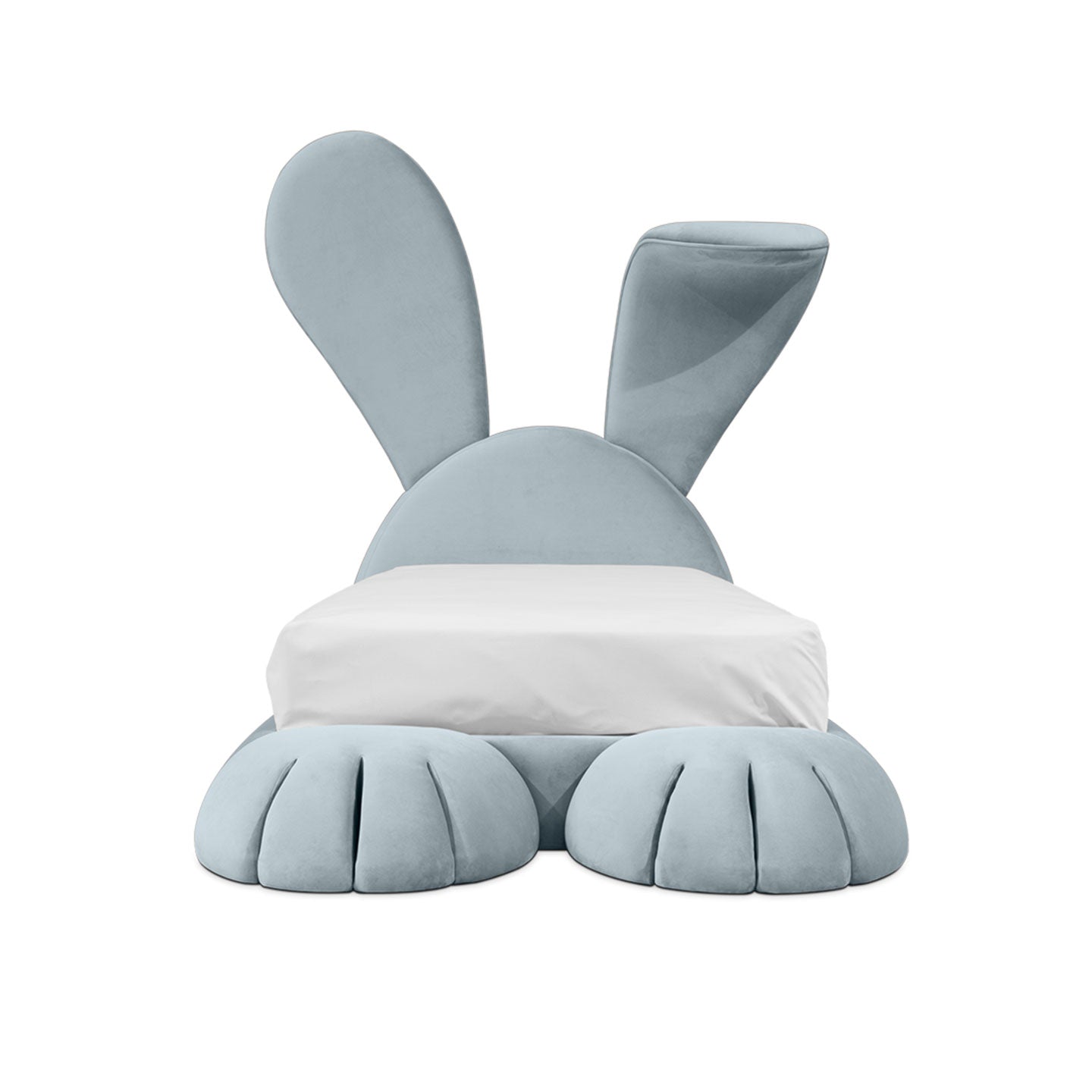 Cute Pink Bunny Kids Upholstered Bed, Cartoon Rabbit Ear Velvet Children Platform Bed Frame
