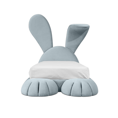 Cute Pink Bunny Kids Upholstered Bed, Cartoon Rabbit Ear Velvet Children Platform Bed Frame
