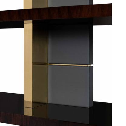Modern Dark Wood & Gold Metal Etagere Bookcase