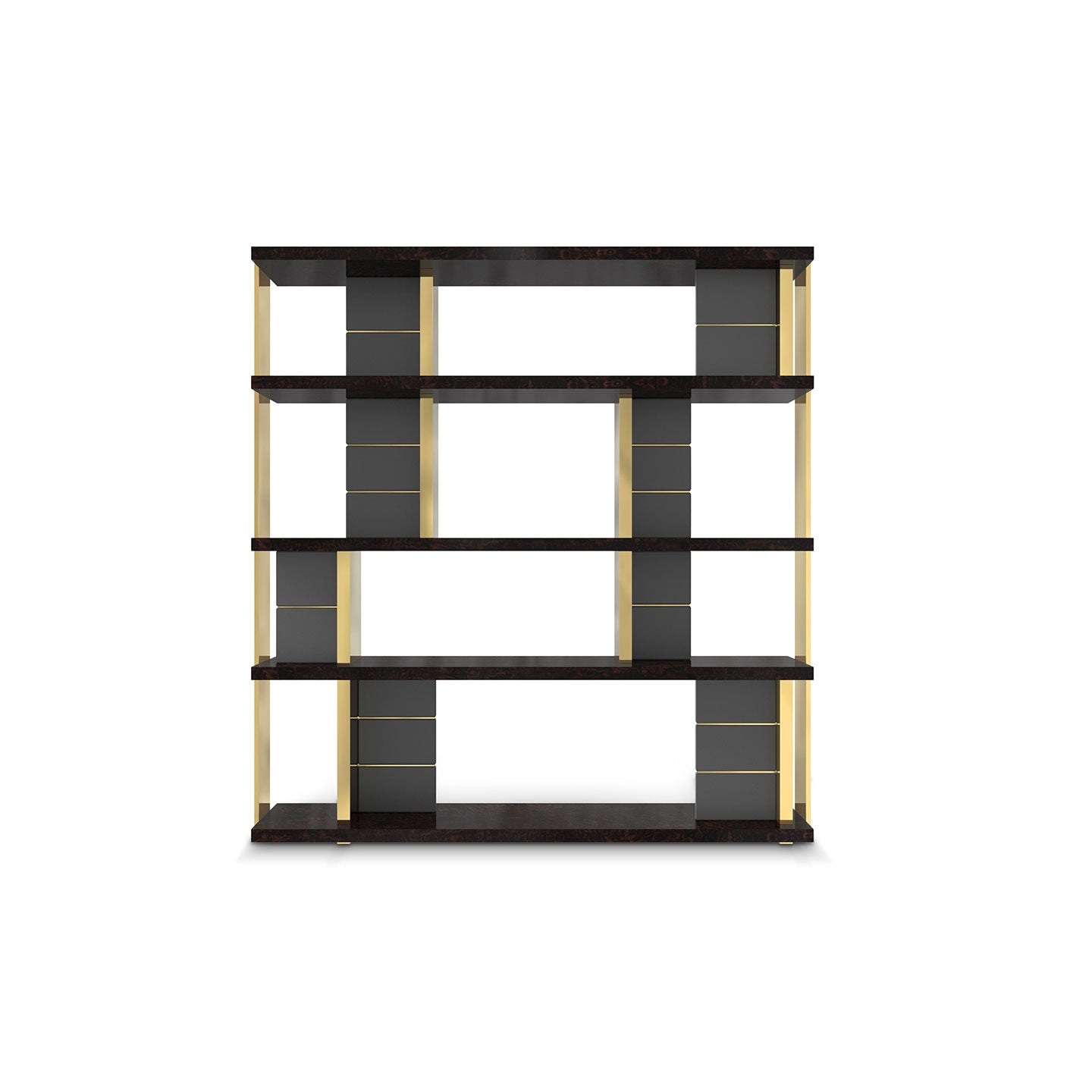Modern Dark Wood & Gold Metal Etagere Bookcase