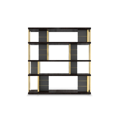 Modern Dark Wood & Gold Metal Etagere Bookcase