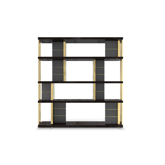Modern Dark Wood & Gold Metal Etagere Bookcase