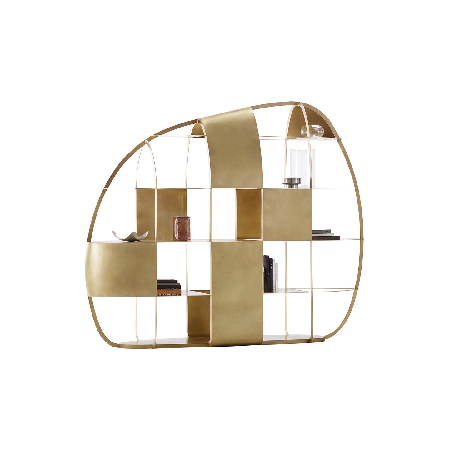 Polished brass bookshelf