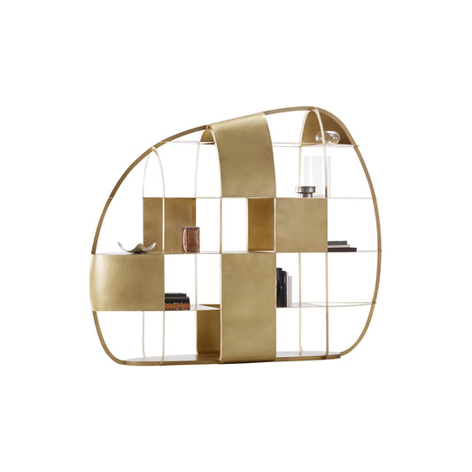 Polished brass bookshelf