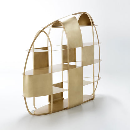 Polished brass bookshelf