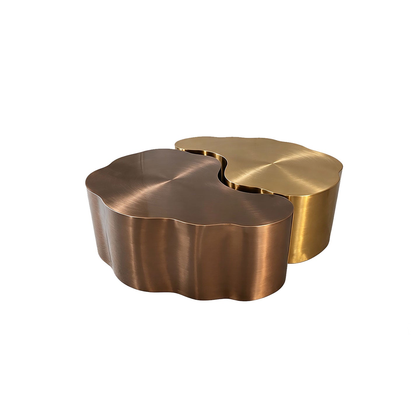 Irregular Cloud Nesting Coffee Table Set, Brushed Stainless Steel Two-Tone Gold & Bronze Center Table