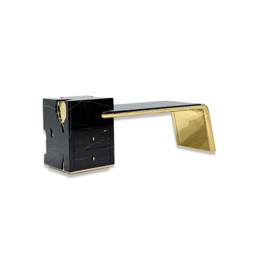 Sculptural Marble & Gold Storage Office Desk