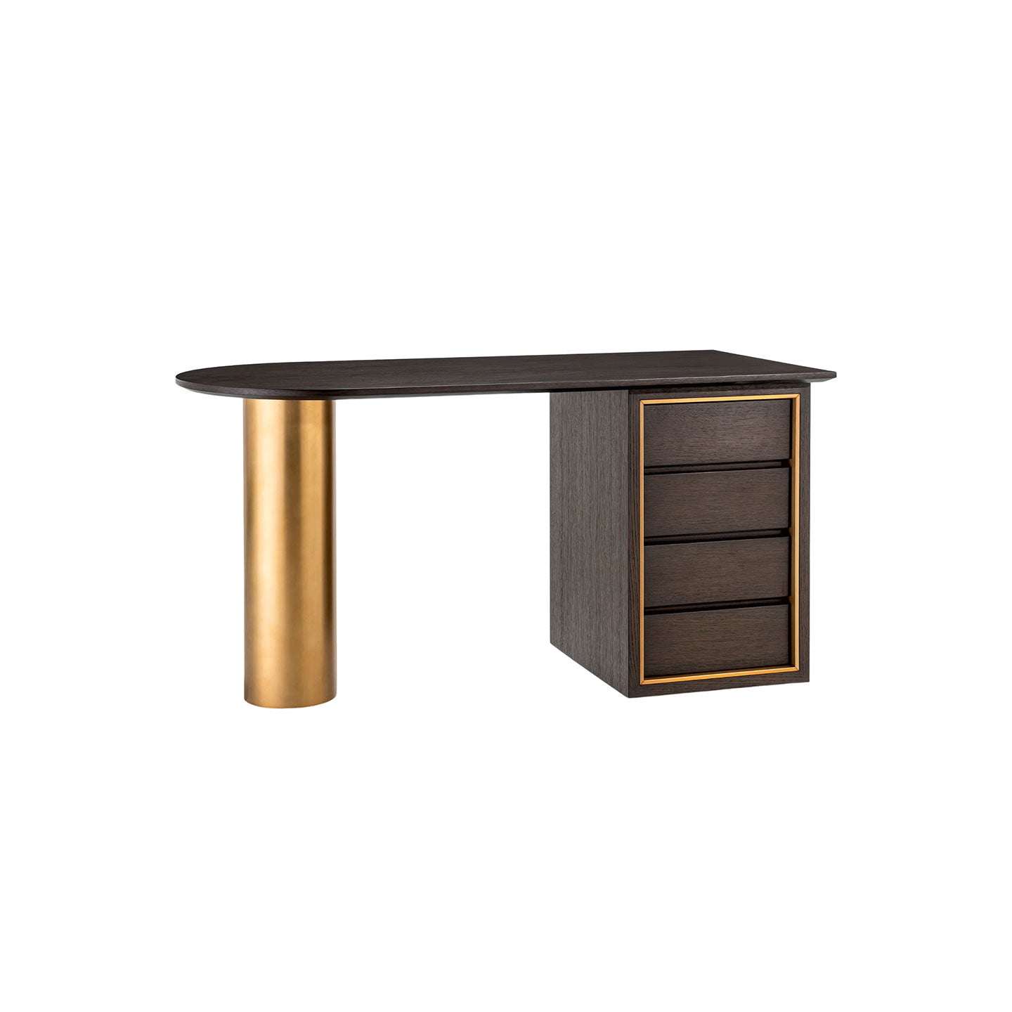 Luxury Oval Wood Desk with Gold Accent & Drawers