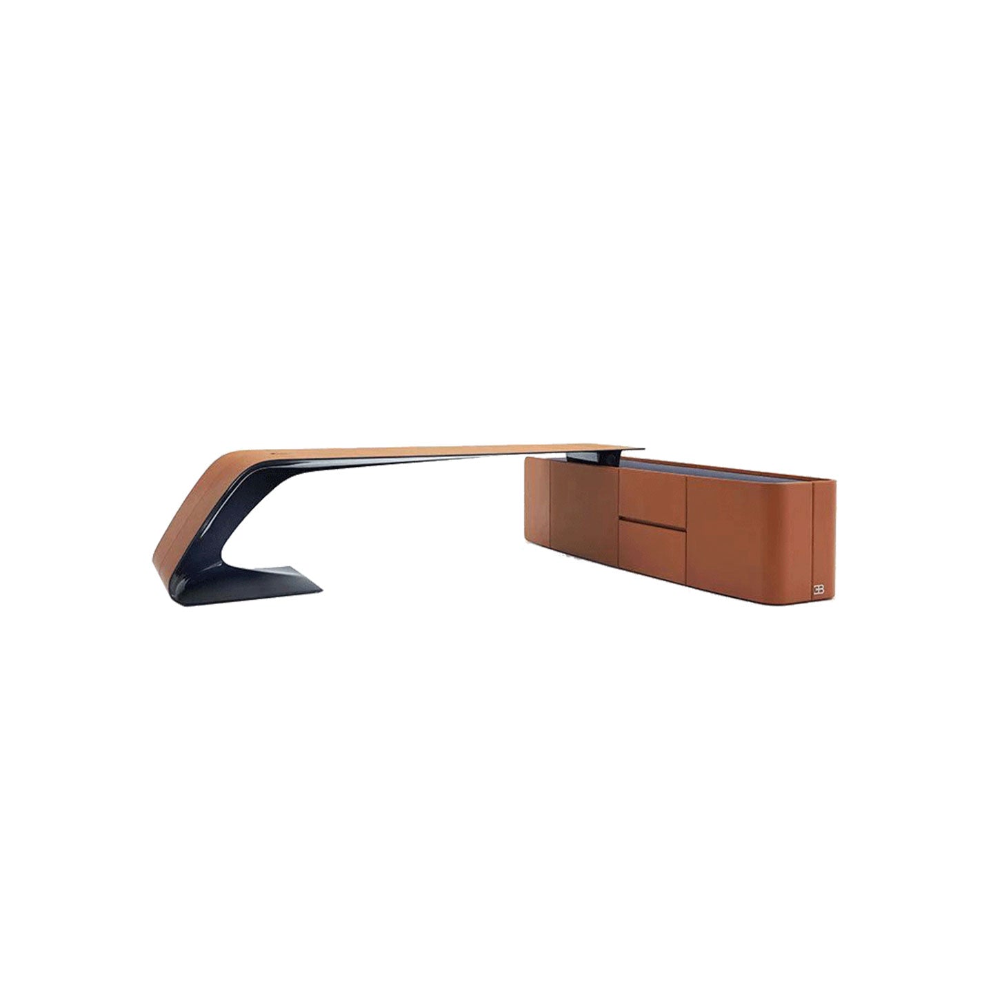 Streamlined Leather Luxury Office Desk with Cabinet Storage