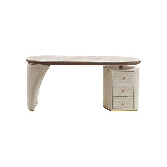 Cream Marble Top Curved Luxury Desk with Storage
