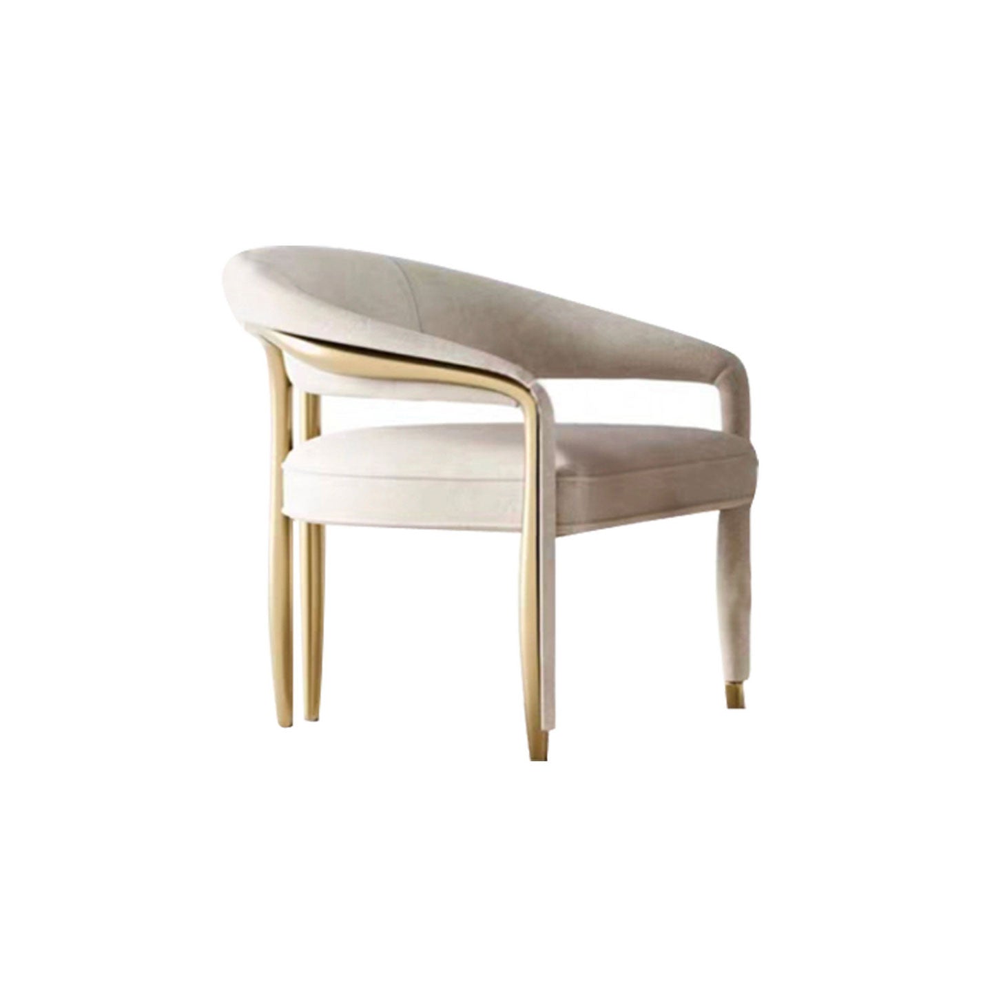 Luxury Curved Brass Frame Fabric Upholstered Dining Arm Chair