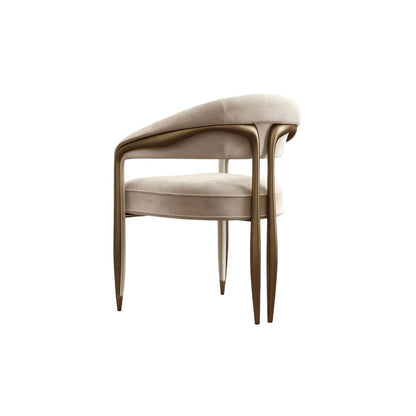 Luxury Curved Brass Frame Fabric Upholstered Dining Arm Chair