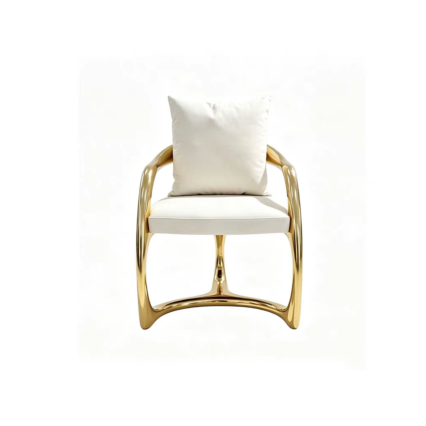 Luxury Cast Brass Dining Chair, Curved Metal Frame Upholstered Armchair for Villa Dining Room