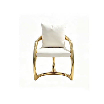 Luxury Cast Brass Dining Chair, Curved Metal Frame Upholstered Armchair for Villa Dining Room