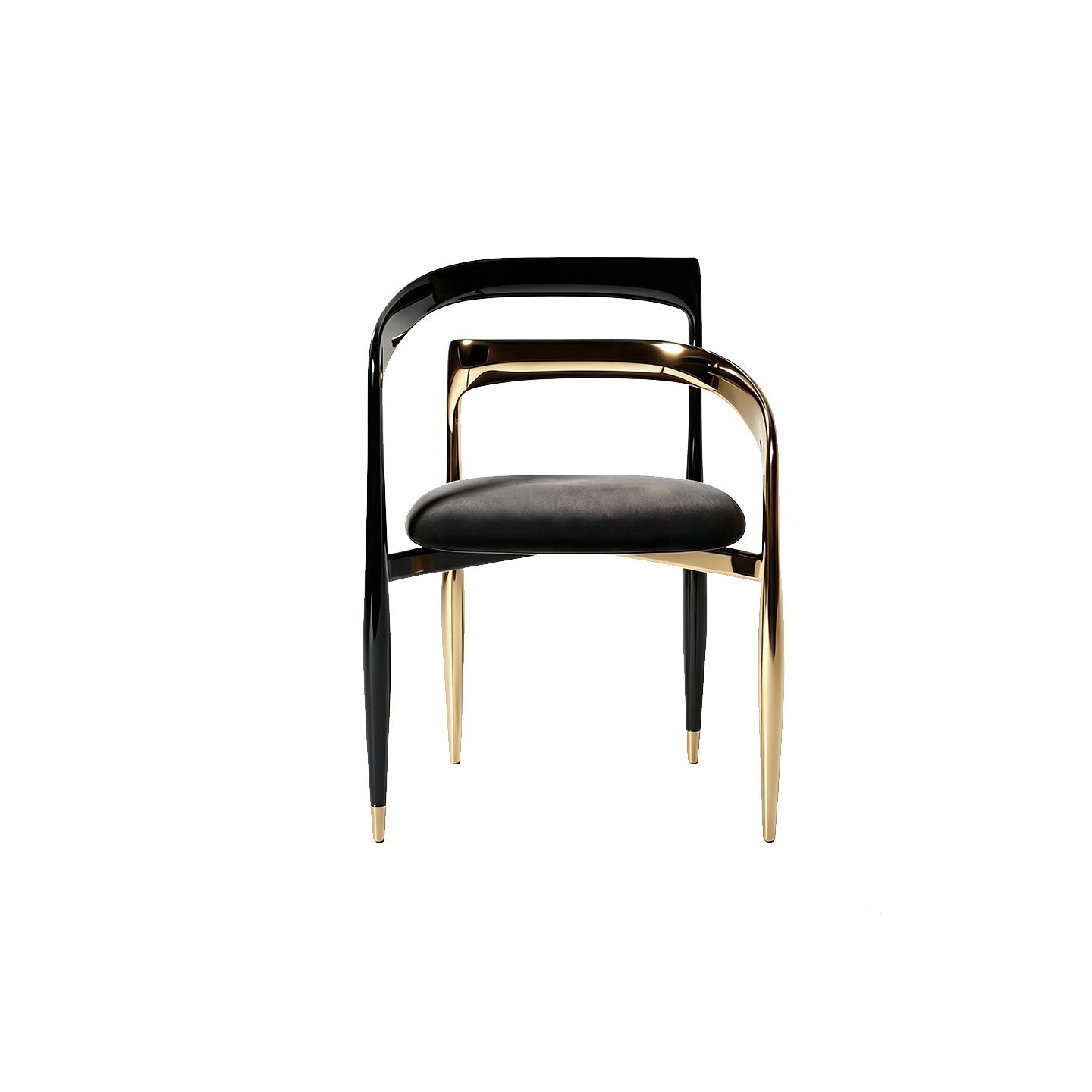 Luxury Two-tone Black Gold Metal Frame Velvet Upholstered Curved Dining Chair