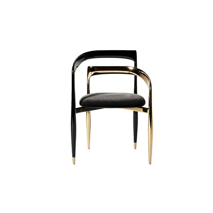 Luxury Two-tone Black Gold Metal Frame Velvet Upholstered Curved Dining Chair