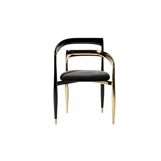 Luxury Two-tone Black Gold Metal Frame Velvet Upholstered Curved Dining Chair