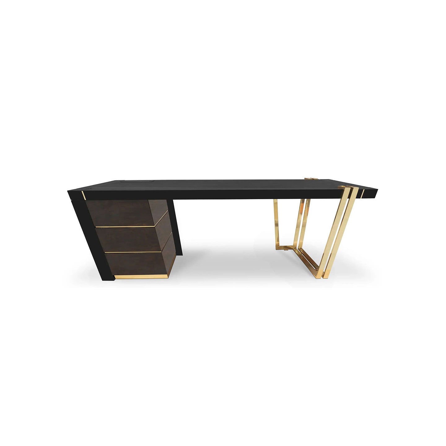 Luxury Gold Accent 3-Drawer Executive Desk