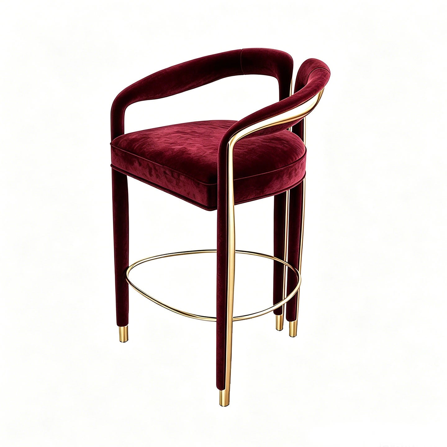 Green Velvet Counter Bar Stool with Gold Metal Accent, Modern Luxury Curved Arm Bar Chair