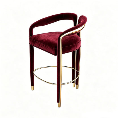 Green Velvet Counter Bar Stool with Gold Metal Accent, Modern Luxury Curved Arm Bar Chair