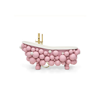 Luxury bathroom with modern adult 1.8m pink freestanding bubble bath.