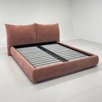 Adjustable Cushion Headboard Platform Bed, Dark Green Chenille Fabric Upholstered Bed Frame