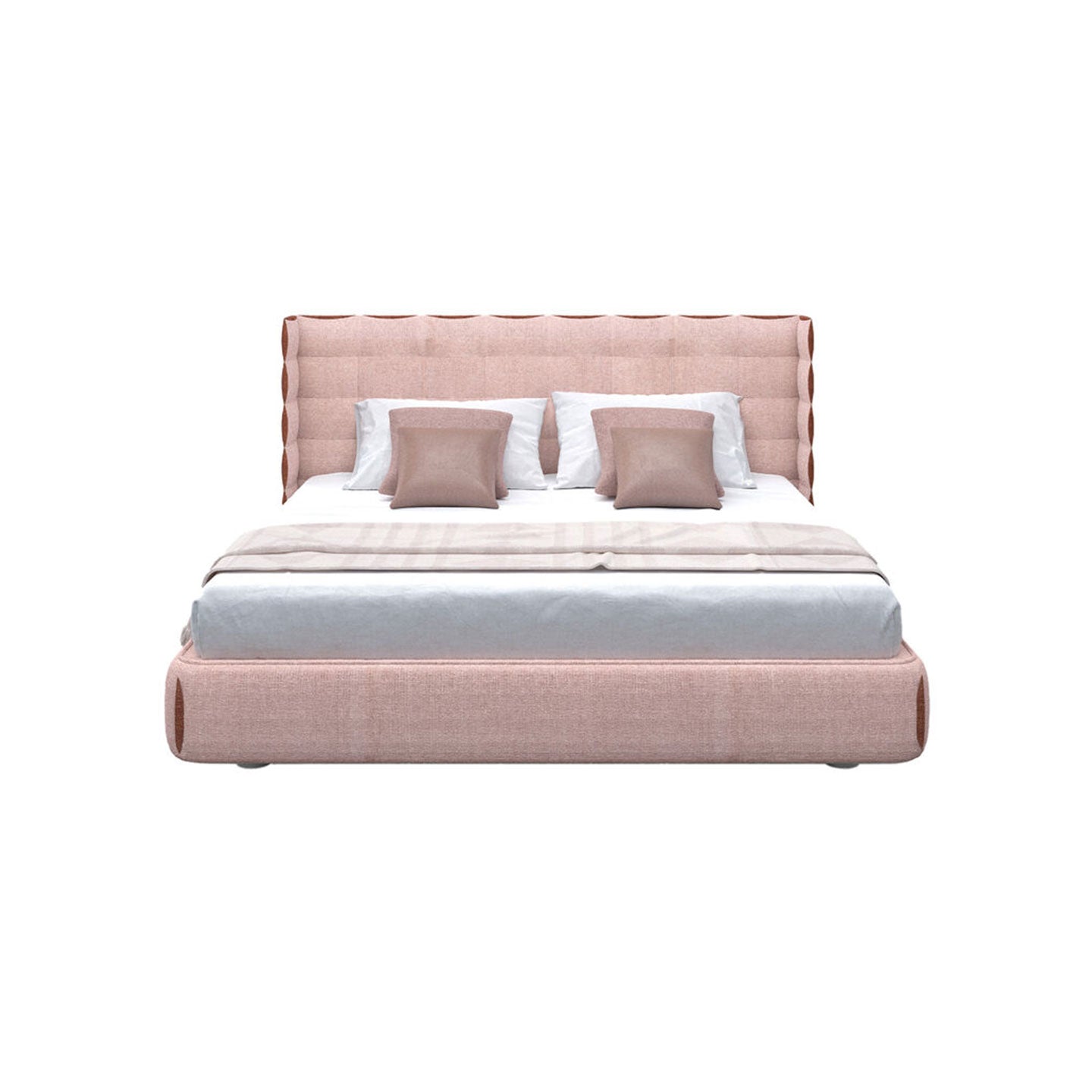 Grid Tufted Linen Fabric Upholstered Bed, Square Panel Quilted Modern  Bed