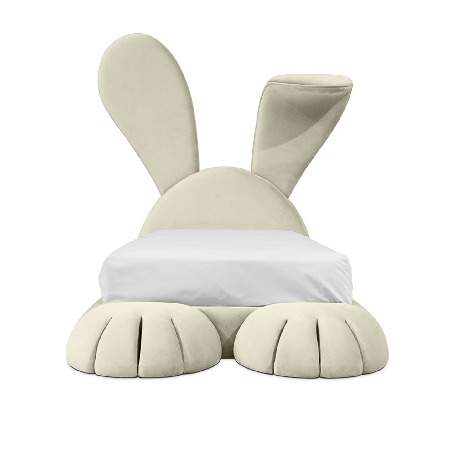 Cute Pink Bunny Kids Upholstered Bed, Cartoon Rabbit Ear Velvet Children Platform Bed Frame