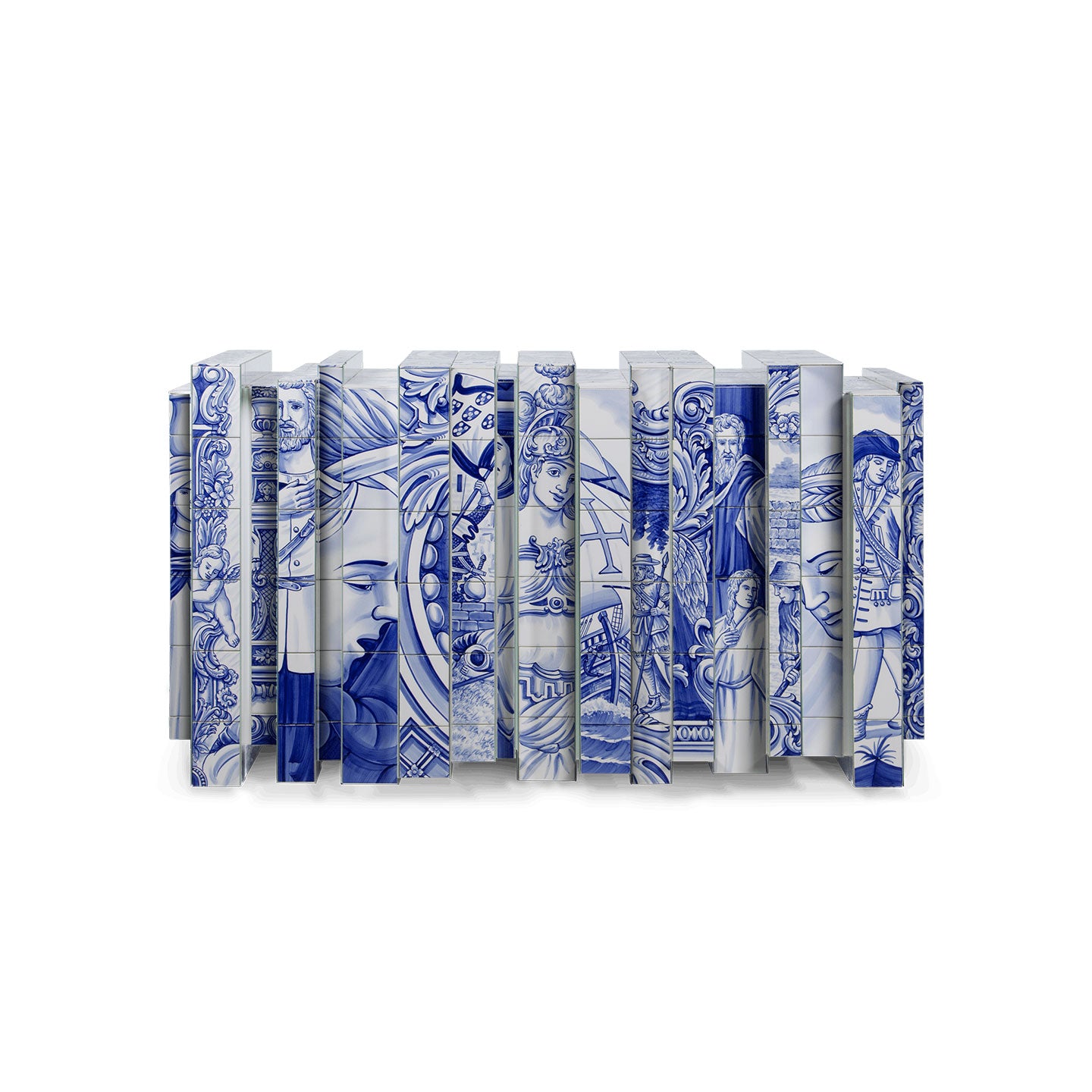 Hand-Painted Azulejo Art Sideboard | Brown 3D Sculptural Cabinet