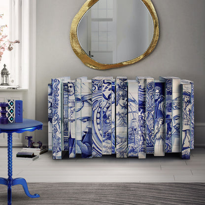 Hand-Painted Azulejo Art Sideboard | Brown 3D Sculptural Cabinet